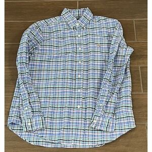 Ralph Lauren Men's 100% Thick Cotton Blue Plaid Button Down Logo Shirt Sz Large